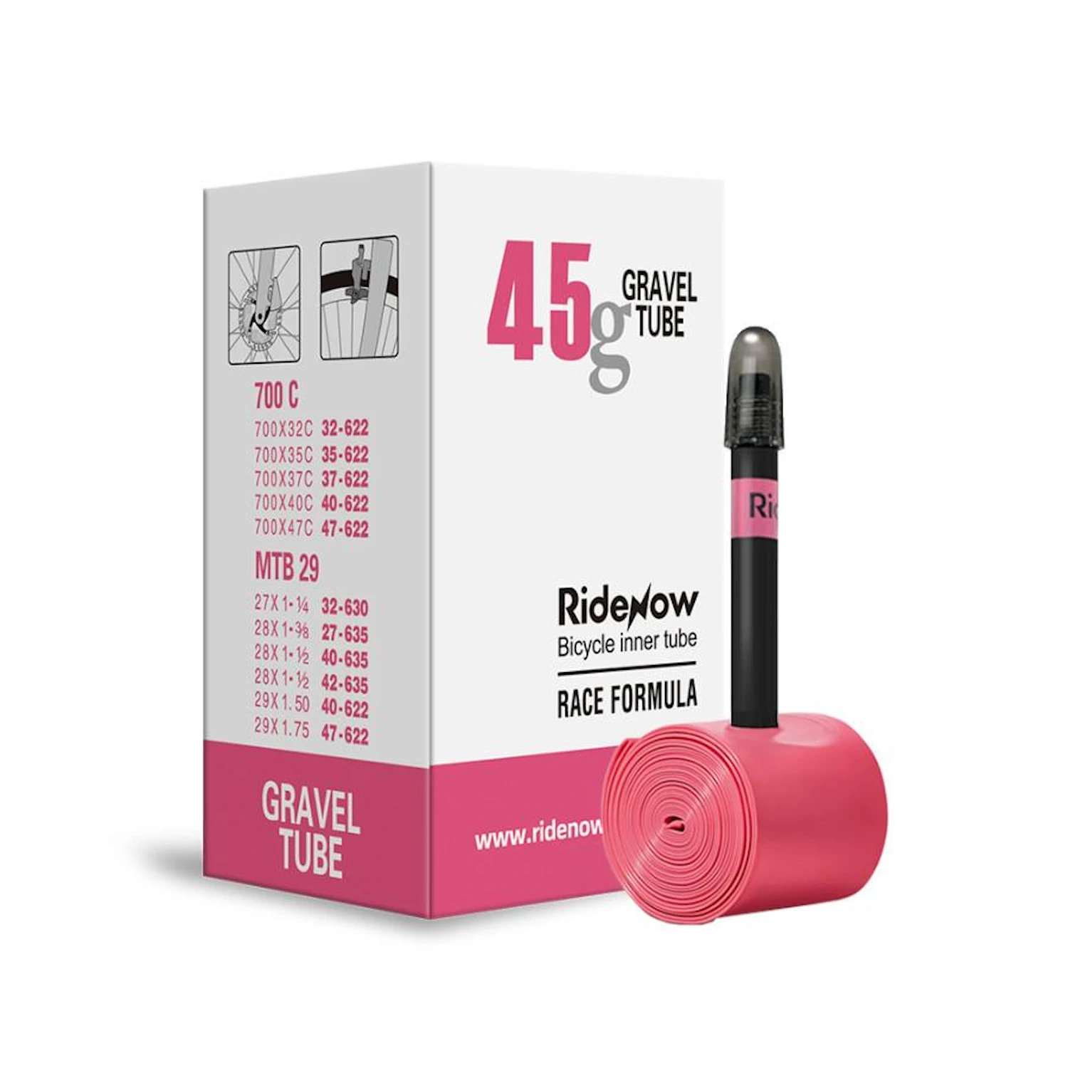 Dętka rowerowa RideNow Light 45g Gravel / MTB 700x32-47C presta 45mm