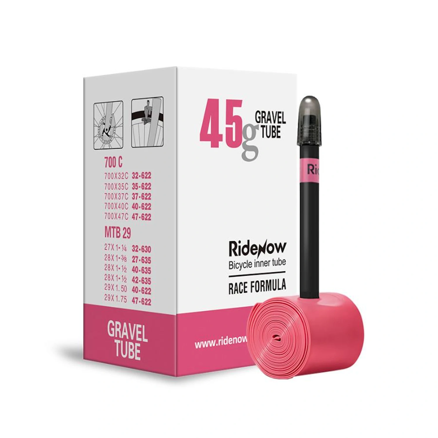 Dętka rowerowa RideNow Light 45g Gravel / MTB 700x32-47C presta 65mm