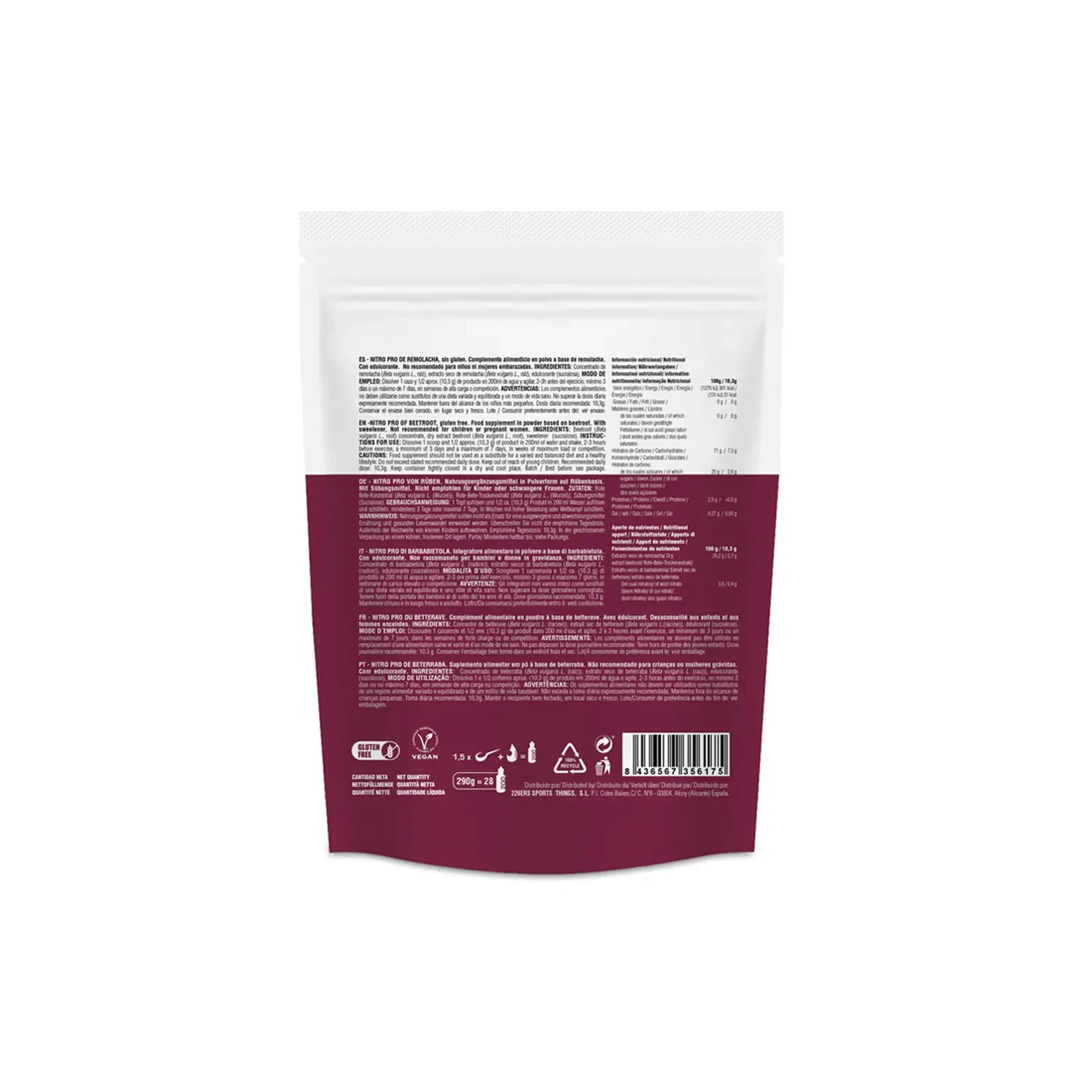 Suplementy w proszku 226ERS NITRO PRO - REMOLACHA 290g. (opakowanie zbiorcze proszku)