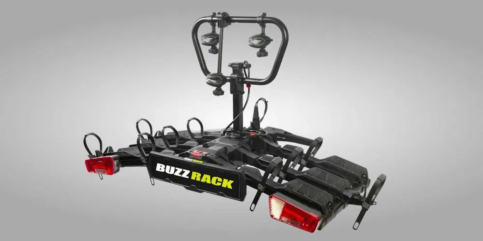 Bagażnik rowerowy na hak BuzzRack z platformą na 4 rowery, oświetleniem i miejscem na tablicę rejestracyjną