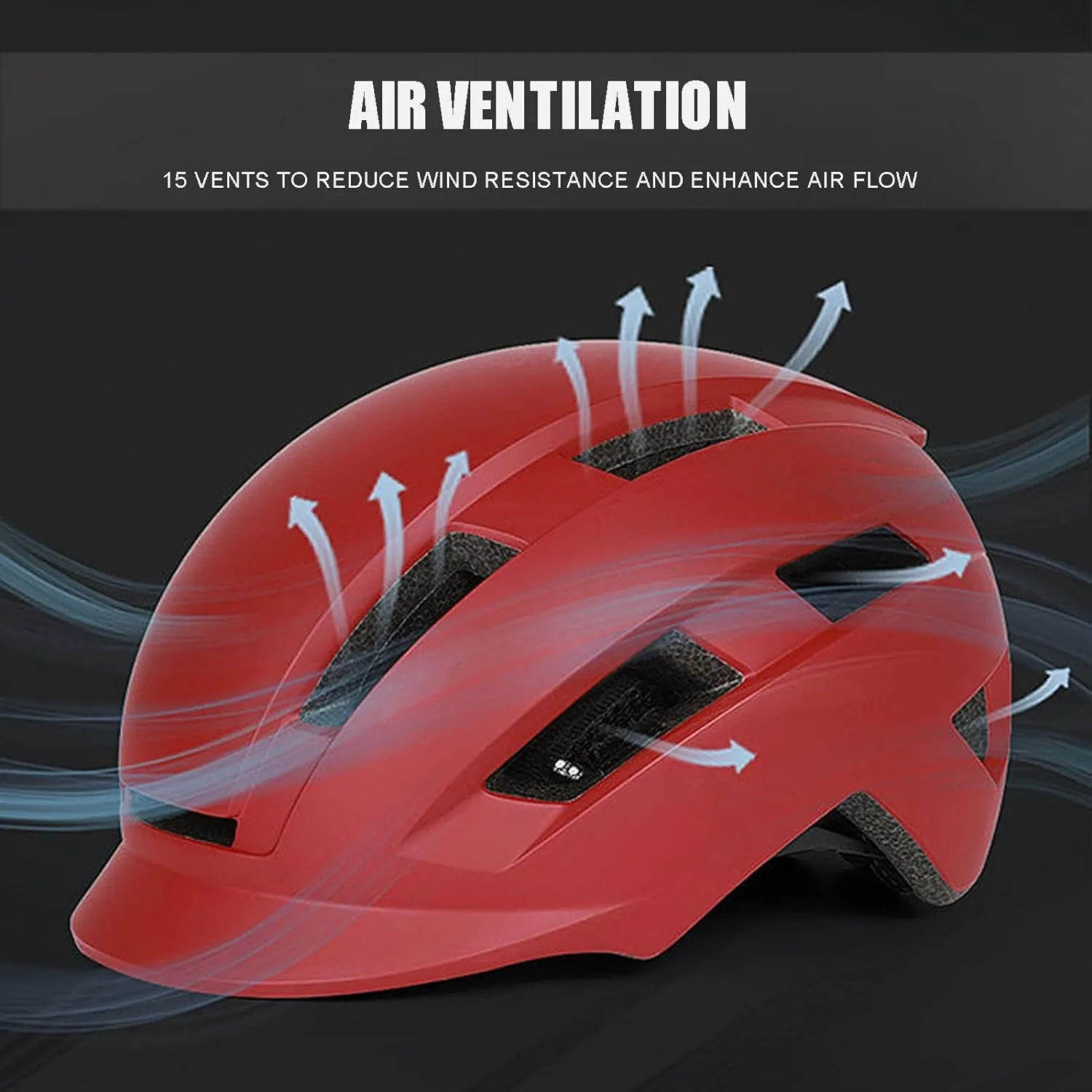 Czerwony kask rowerowy z systemem wentylacji, grafika przedstawiająca przepływ powietrza