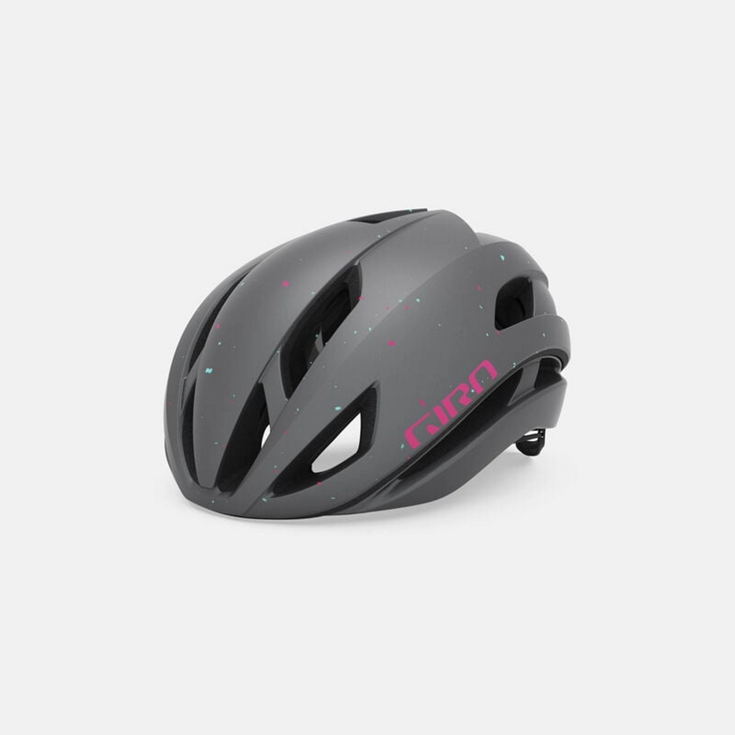 Szaro-różowy kask rowerowy szosowy z drobnymi kolorowymi akcentami