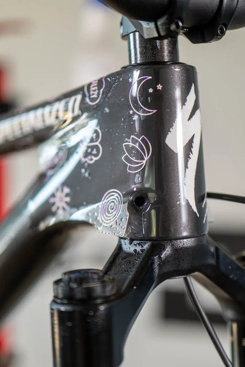 Detal główki ramy z grafiką i zabezpieczeniem folią CPF na Specialized Stumpjumper 15 PRO
