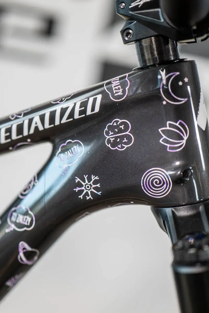 Detal grafiki w okolicach główki ramy Specialized Stumpjumper 15 PRO